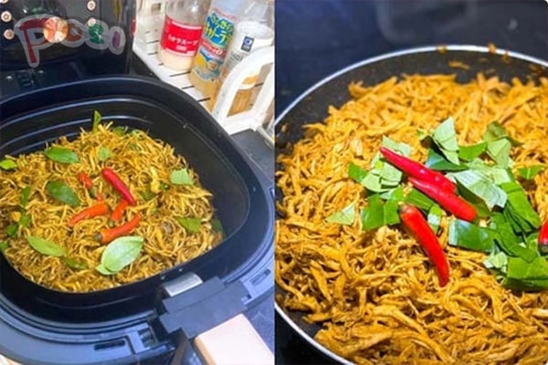 làm khô gà lá chanh bằng nồi chiên không dầu
